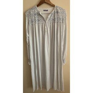 P-Jamas Smocked Long Sleeve Pima Cotton Nightdress Blue White